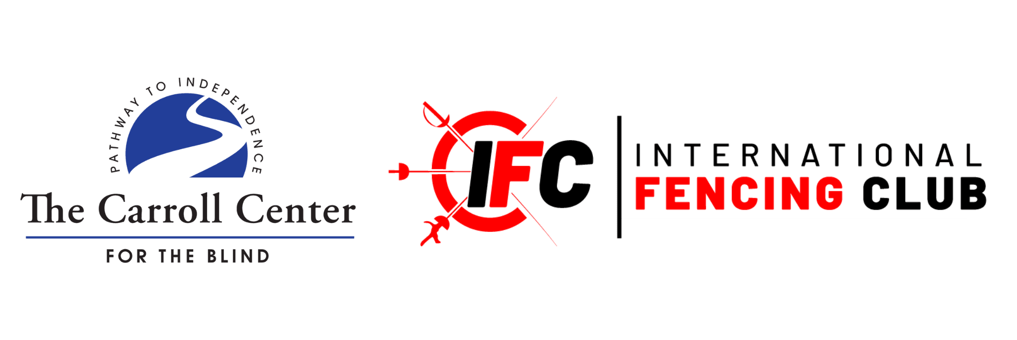 The Carrol Center for the Blind and International Fencing Club logos side by side
